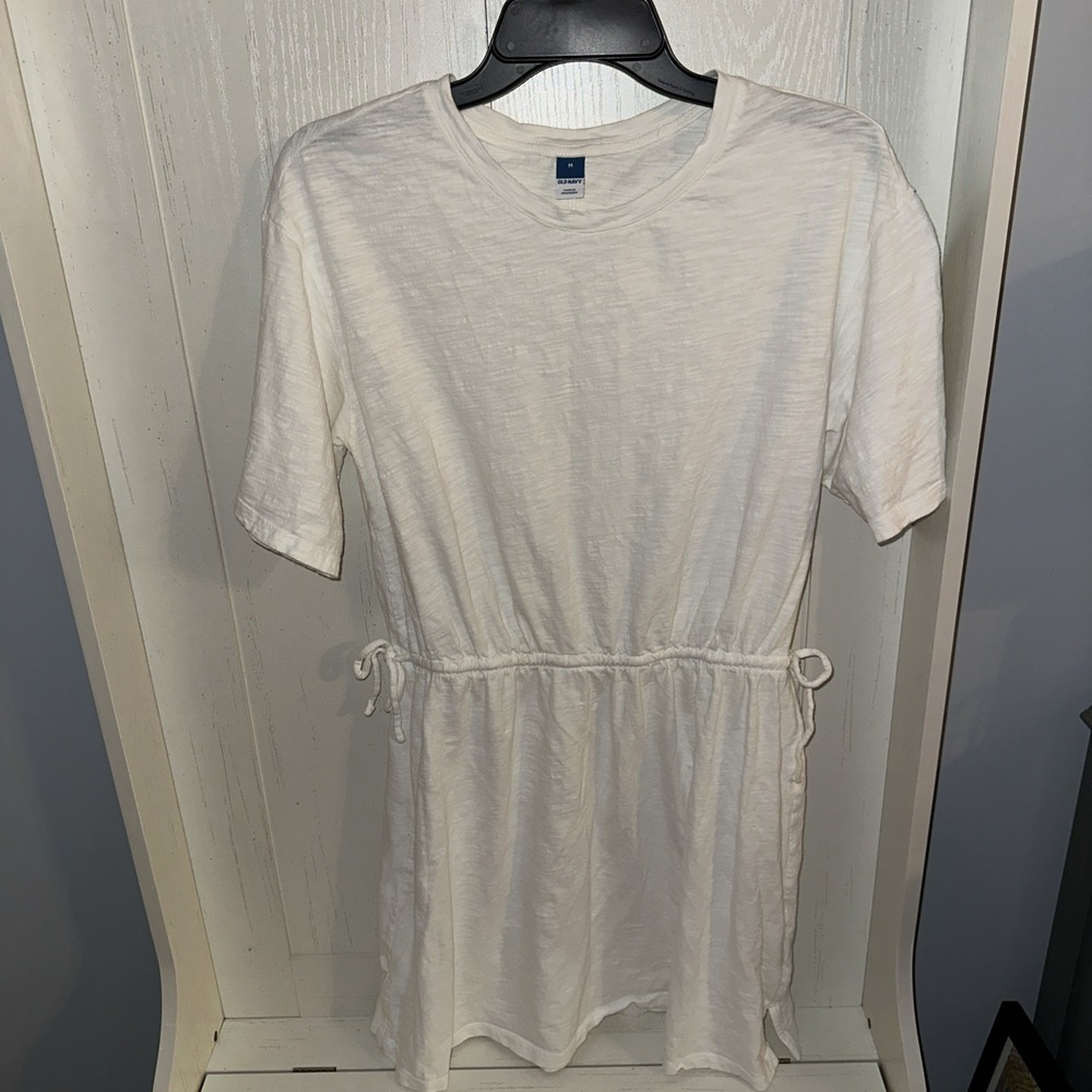 Old Navy Women's SS Knit Waiste Dress Sea Salt Medium 100% Cotton White